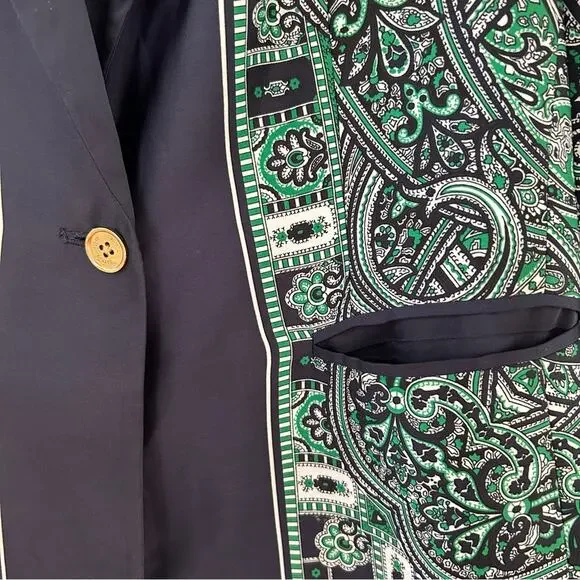 MICHAEL Michael Kors Green Paisley Blazer with Navy Trim - Picture 4 of 10